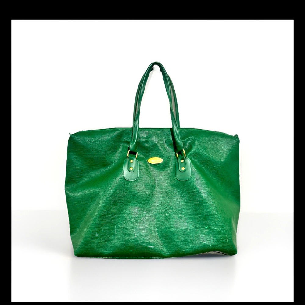 VTG Christian Dior Green Embossed Large Green Travel Bag